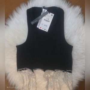 Zara Black Embellished Racer Back Crop Top